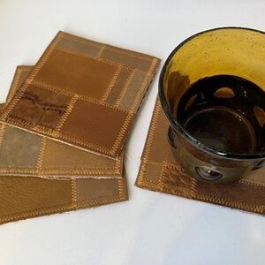 Patchwork Leather Coasters, Cognac, Set of 4
